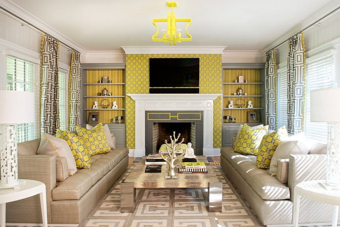 vloerdecoratie in het interieur van de hal in beige tinten