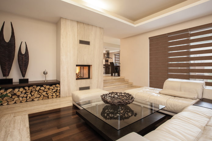 vloerafwerking in het interieur van de hal in beige tinten