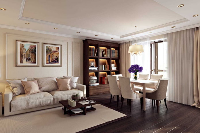 vloerafwerking in het interieur van de hal in beige tinten