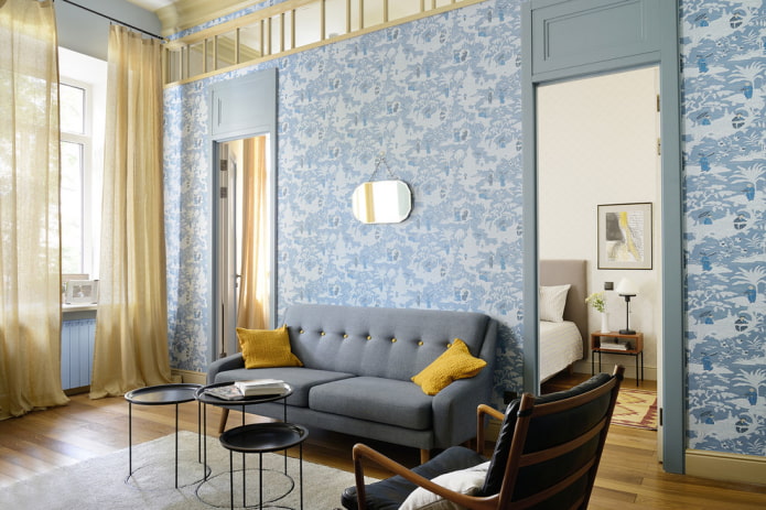 decoratie van het interieur van een blauwe woonkamer