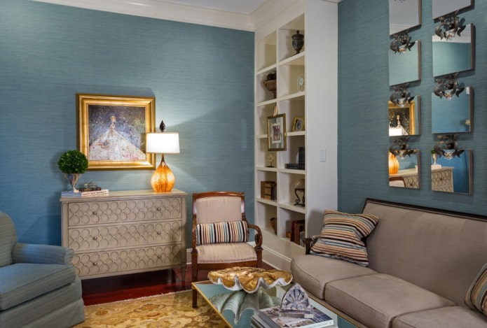 decoratie van het interieur van een blauwe woonkamer