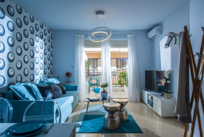 blauwe woonkamer interieurdecoratie