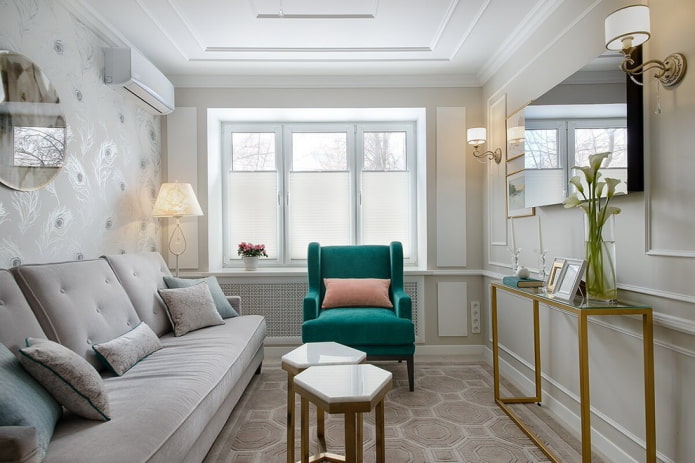 inrichting van de woonkamer in een appartement in Chroesjtsjov-stijl