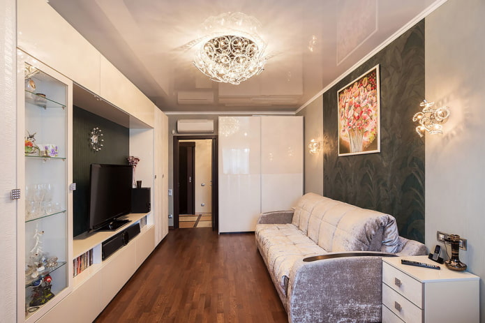 inrichting van de woonkamer in een appartement in Chroesjtsjov-stijl
