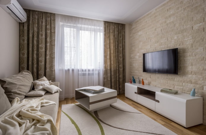 beige woonkamer in het interieur van een Chroesjtsjovisch appartement