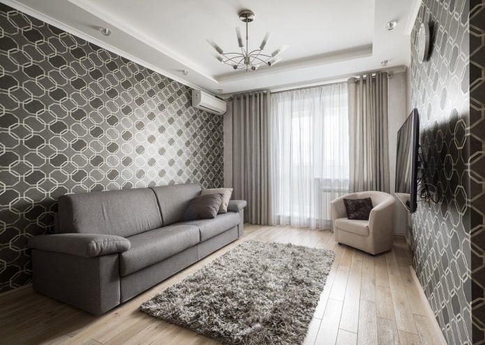 grijze woonkamer in het interieur van een Chroesjtsjovisch appartement