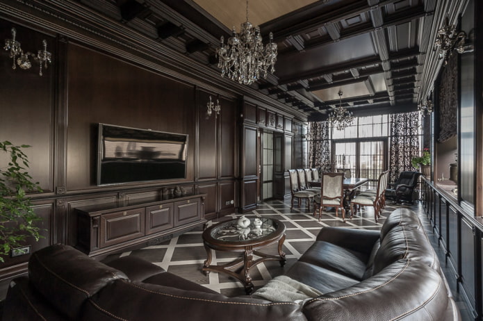 klassieke woonkamer in donkere tinten