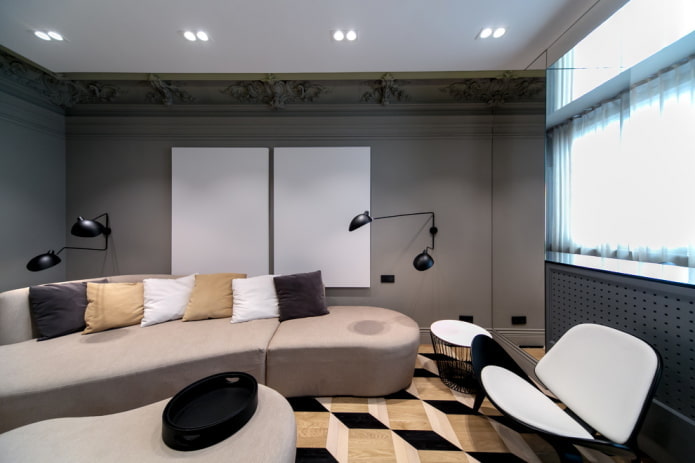 woonkamerinterieur in grijsbeige tinten
