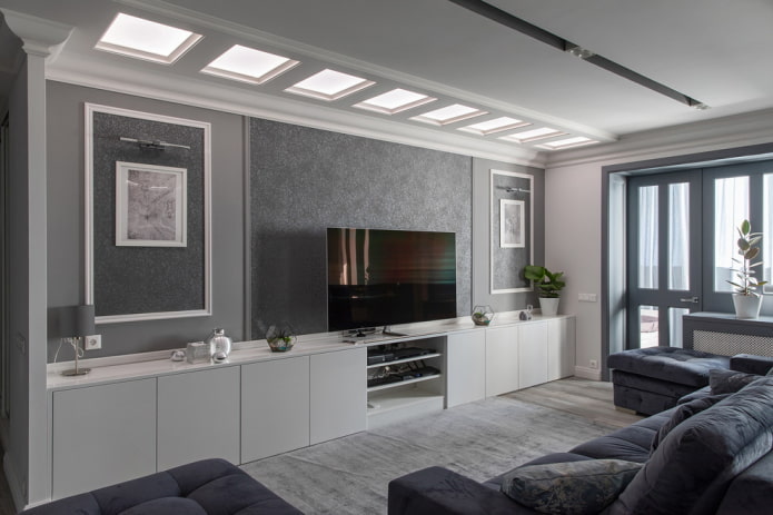 meubels in het interieur van een grijze woonkamer