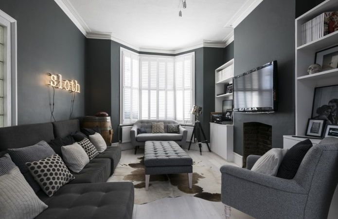 meubels in het interieur van een grijze woonkamer