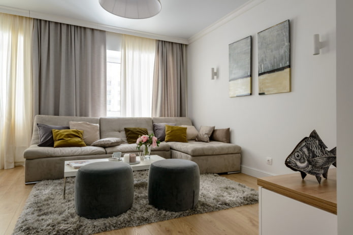 woonkamerinterieur in grijsbeige tinten