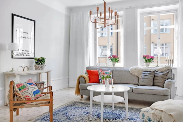 meubels in het interieur van de woonkamer in de Scandinavische stijl