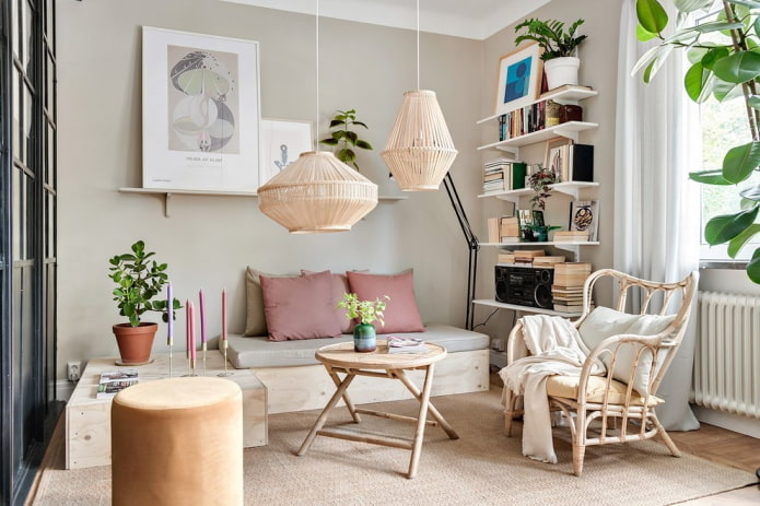 meubels in het interieur van de woonkamer in Scandinavische stijl