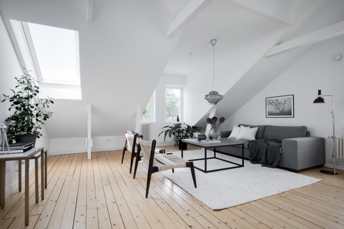 woonkamer in Scandinavische stijl in het interieur van het huis
