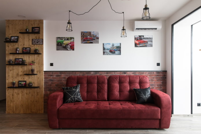 decoratie in het interieur van de woonkamer in een stedelijke stijl