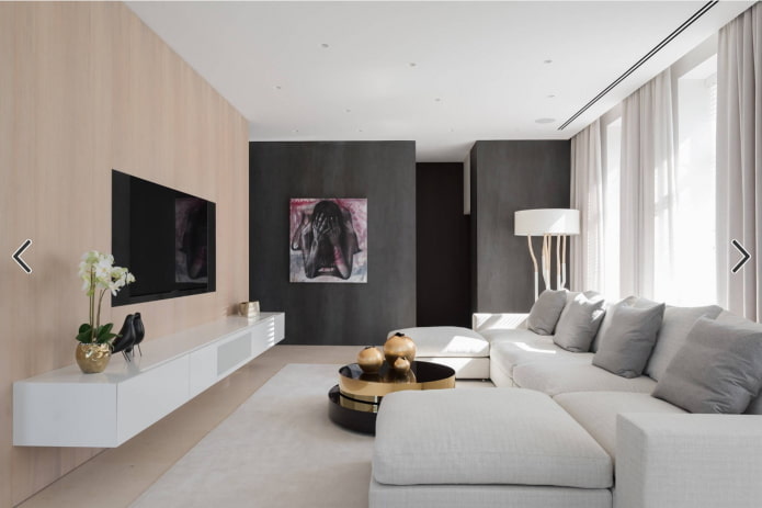 decoratie en verlichting in de woonkamer in een minimalistische stijl