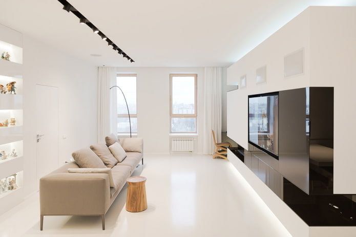 kleurenschema in de woonkamer in minimalistische stijl