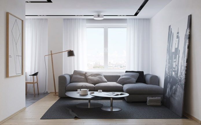 decoratie en verlichting in de woonkamer in een minimalistische stijl