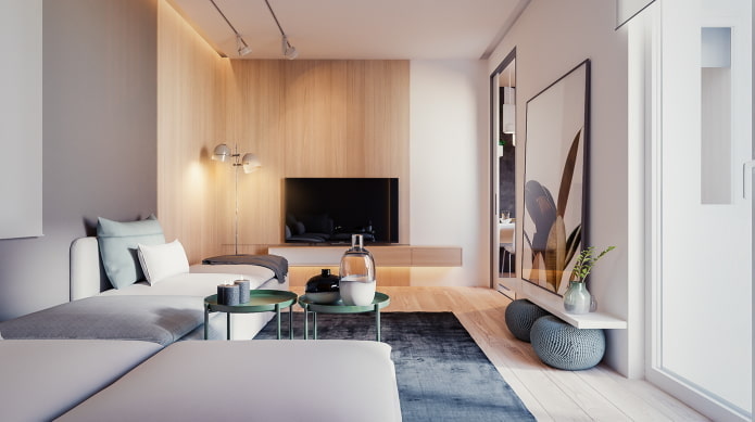 inrichting en verlichting in de woonkamer in een minimalistische stijl