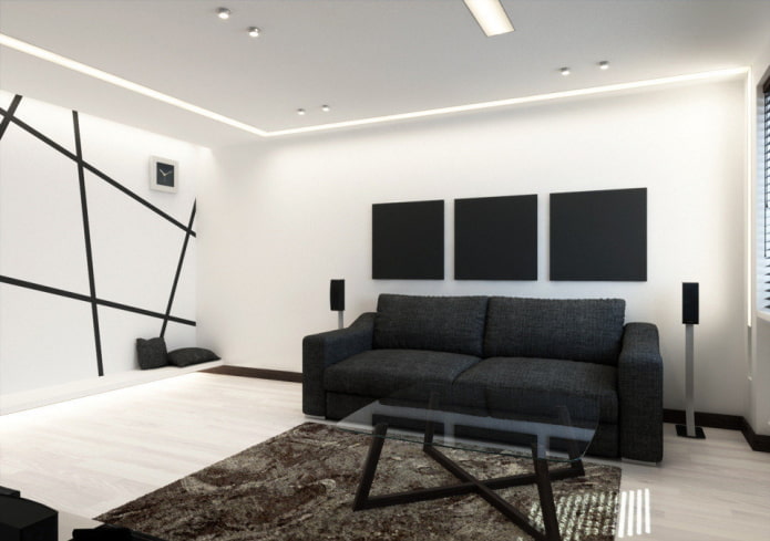 kleurenschema in de woonkamer in minimalistische stijl