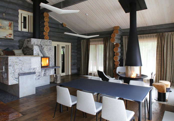 interieurdecoratie van een blokhut in een moderne stijl