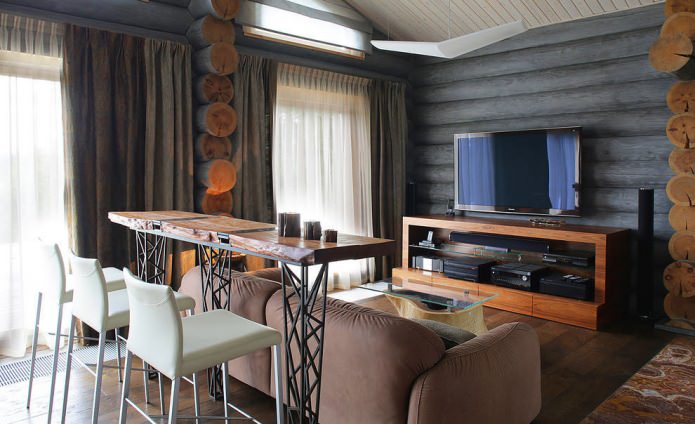 interieurdecoratie van een blokhut in moderne stijl