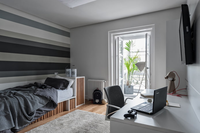 ontwerp van een grijze kamer voor een tiener