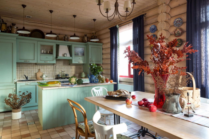 keukenontwerp in het interieur van een blokhut