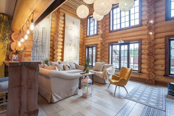 verlichting in het interieur van een blokhut