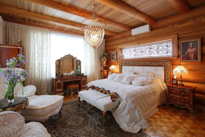 interieur van een blokhut in Russische stijl