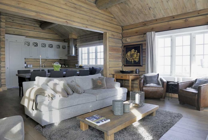 bank in een houten huis