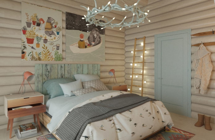 interieur van een blokhut in Scandinavische stijl