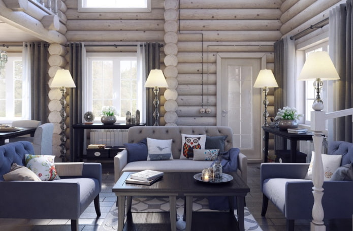 interieur van een blokhut in Scandinavische stijl