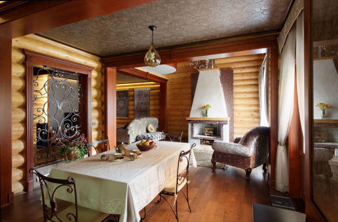 interieur van een huis met een open haard