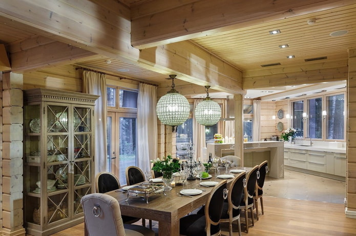 keukenontwerp in het interieur van een blokhut