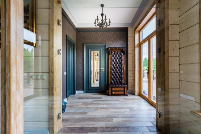 gangontwerp in het interieur van een blokhut