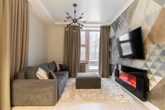 open haard in de hal in het interieur van het appartement