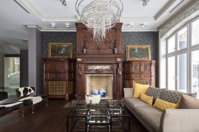 haard in het interieur van de woonkamer
