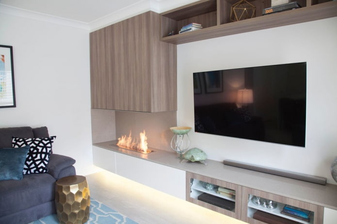 open haard in het interieur van de woonkamer