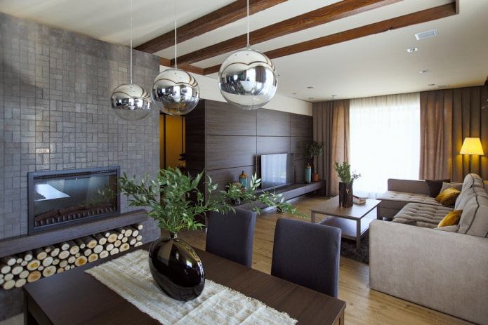 indeling en indeling van de woonkamer in het interieur van het huis