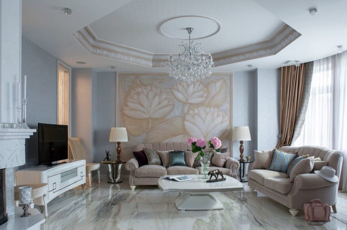 woonkamerdecoratie in het interieur van het huis