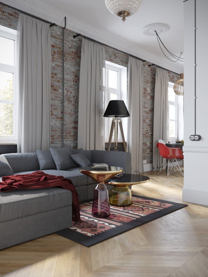 keuken-woonkamer in het ontwerp van een appartement van 100 m?.