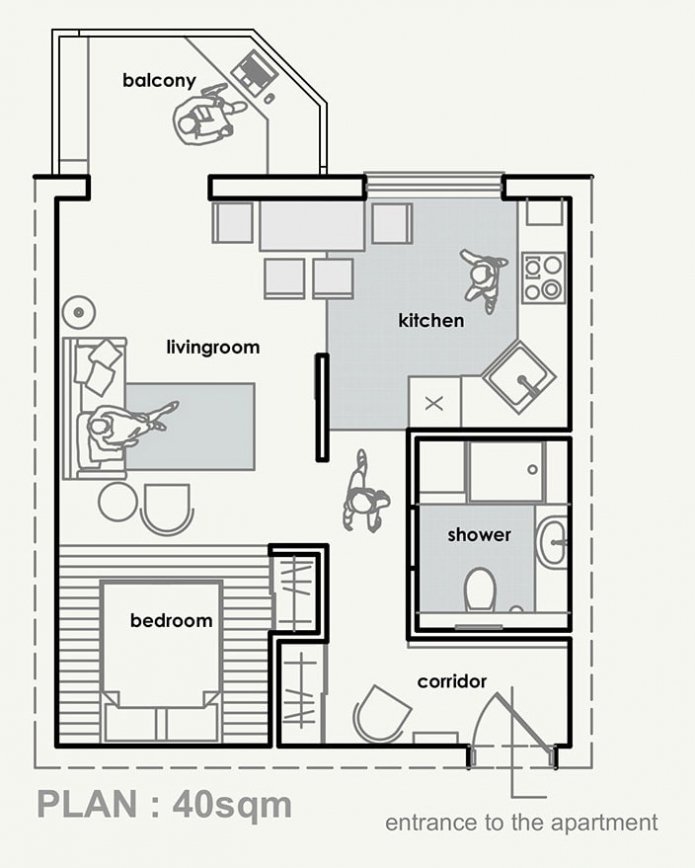 Indeling van een appartement van 40 m?