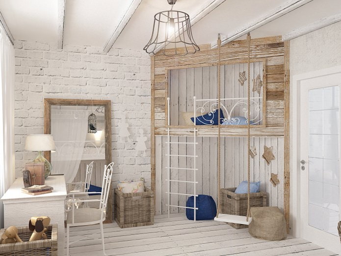 witte baksteen in het interieur van de kinderkamer