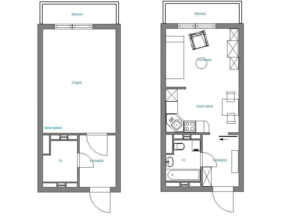 planning voor het ontwerp van een studio van 28 m?.