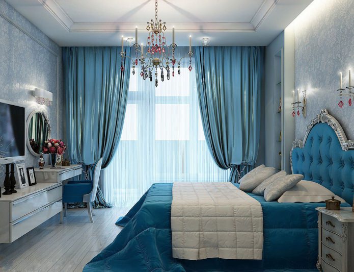 interieur van een blauwe slaapkamer