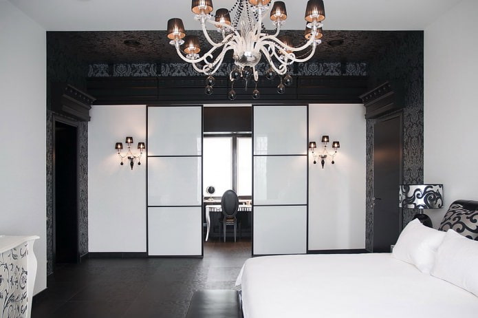 zwart-wit slaapkamerinterieur