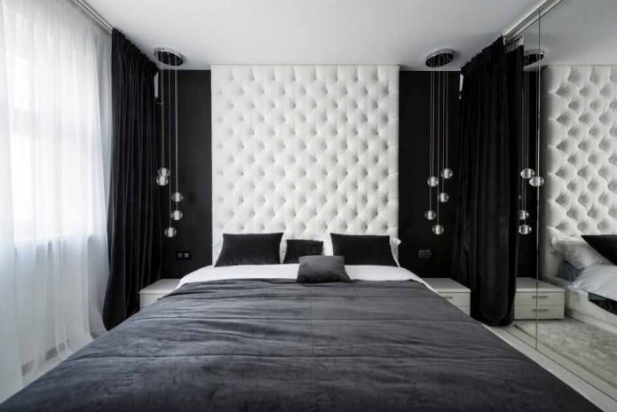 Slaapkamerinterieur in zwart-wit