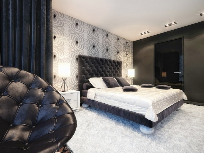 zwart-wit slaapkamerinterieur