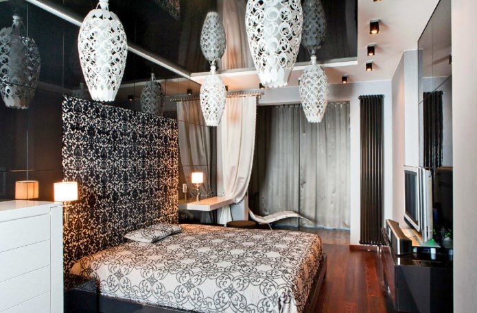 Zwart-wit slaapkamerinterieur